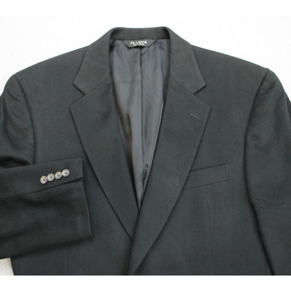 Jos A Bank Blazer Mens 40L‎ Solid Black 100% Cashmere Wool Sports Jacket